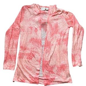 Rachel Zoe Coral Peach Orange Tie Dye Linen Knit Long Open Cardigan W/Hood Sz S